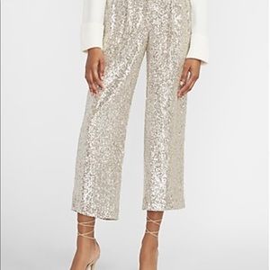 Express High Waisted Sequin Cropped Trouser Pant